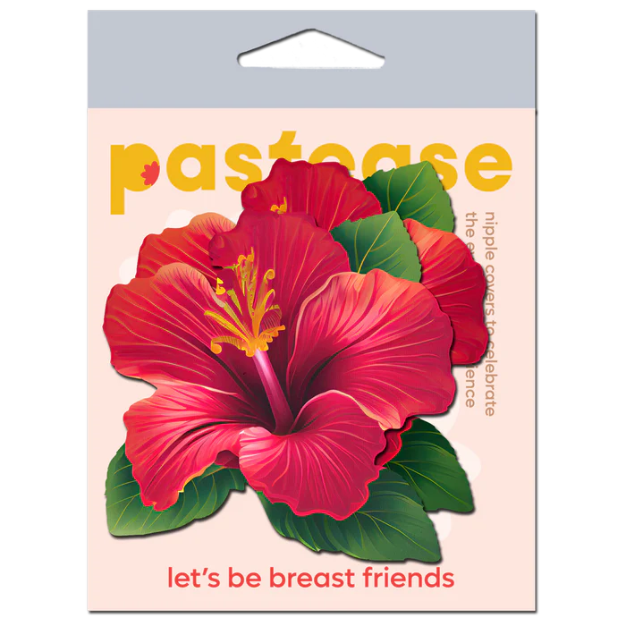 Tropical Vibrant Red Hawaiian Hibiscus Botanical Flower Breast Pasties