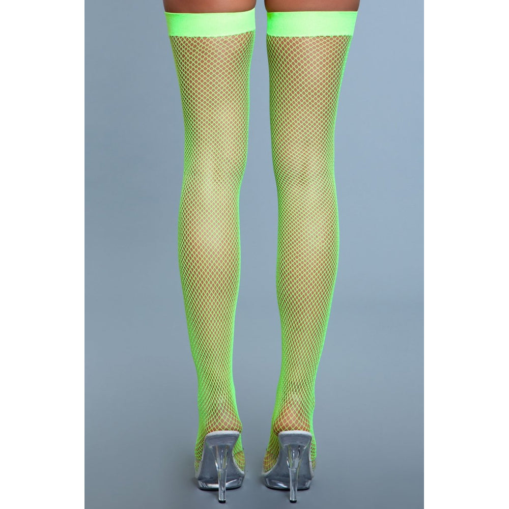 Bas autofixants en résille de nylon – Vert fluo