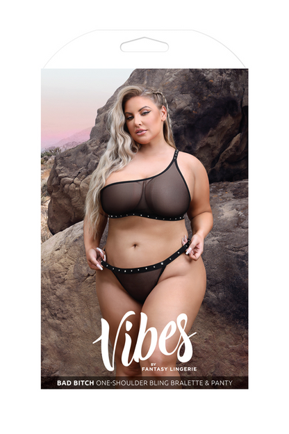 Bad Bitch One-Shoulder Bling Bralette & Panty