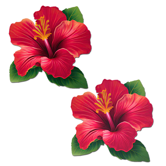 Tropical Vibrant Red Hawaiian Hibiscus Botanical Flower Breast Pasties