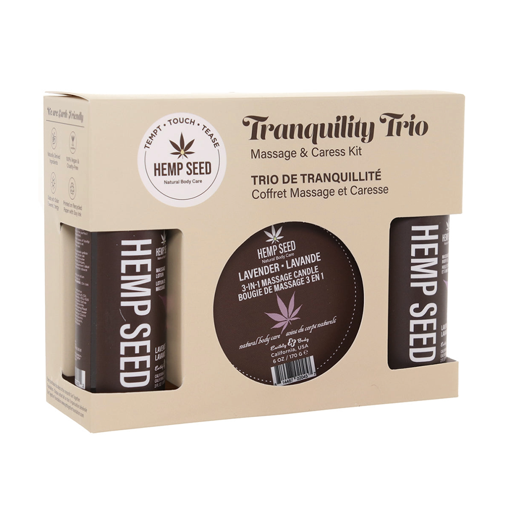 Coffret cadeau Trio de massage apaisant aux graines de chanvre - Lavande