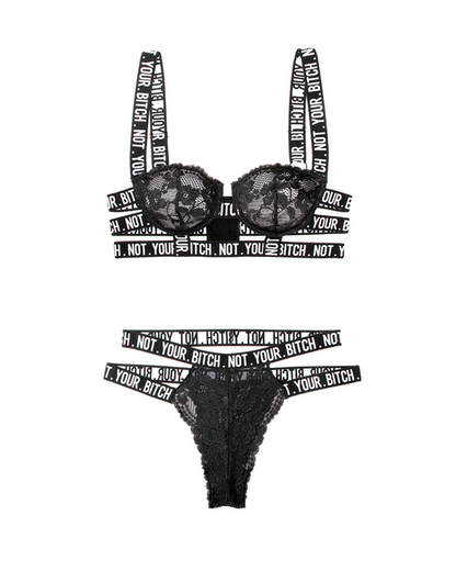 Not Your Bitch Lace Bra & Cutout Panty Set