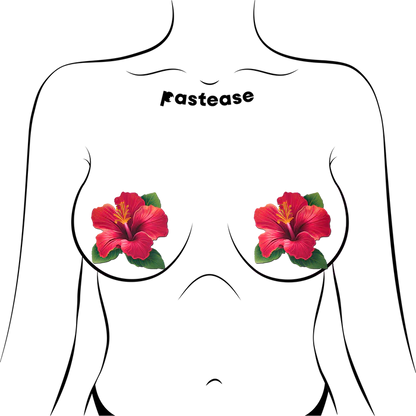 Cache-tétons fleur d'hibiscus hawaïen rouge tropical et vif