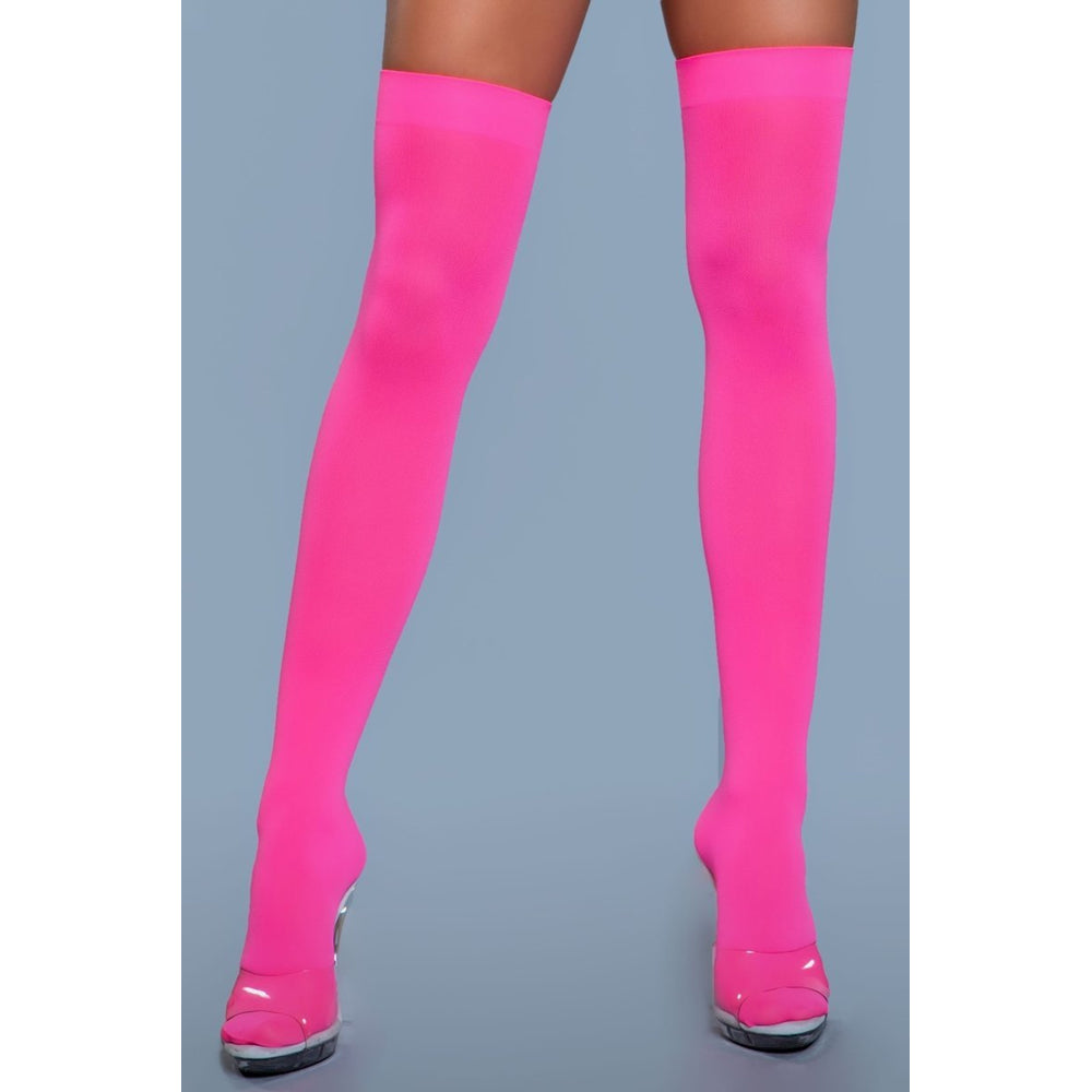 Bas opaques en nylon auto-fixants - Rose fluo