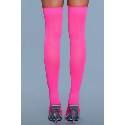 Bas opaques en nylon auto-fixants - Rose fluo