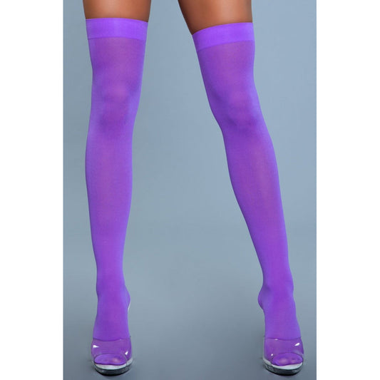 Opaque Nylon Thigh Highs - Purple