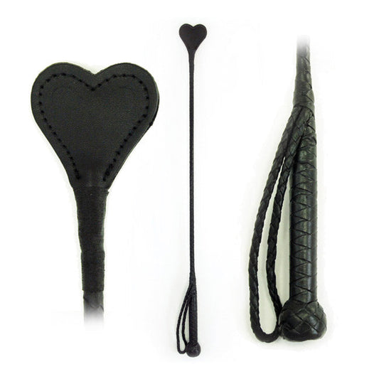 Cravache en cuir Cœur 66 cm