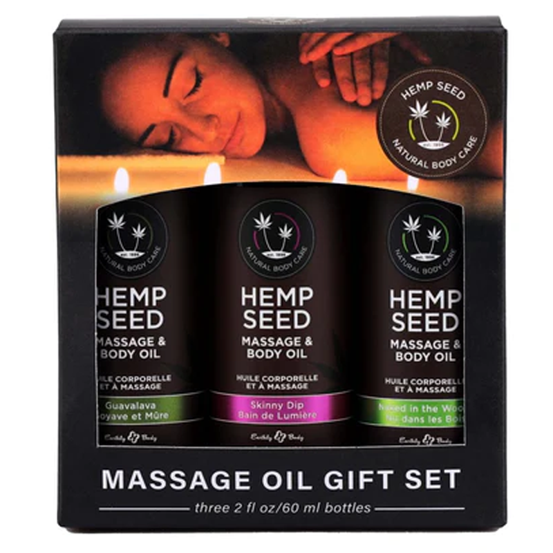Coffret cadeau de trois huiles de massage : Naked in the Woods, Skinny Dip, Guavalava 60 ml