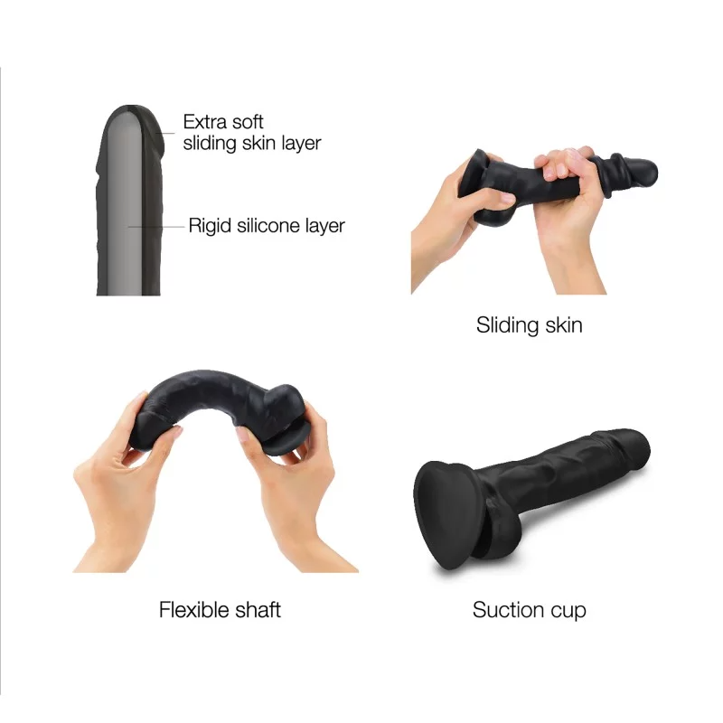 Gode ​​réaliste à effet glissant noir XXL