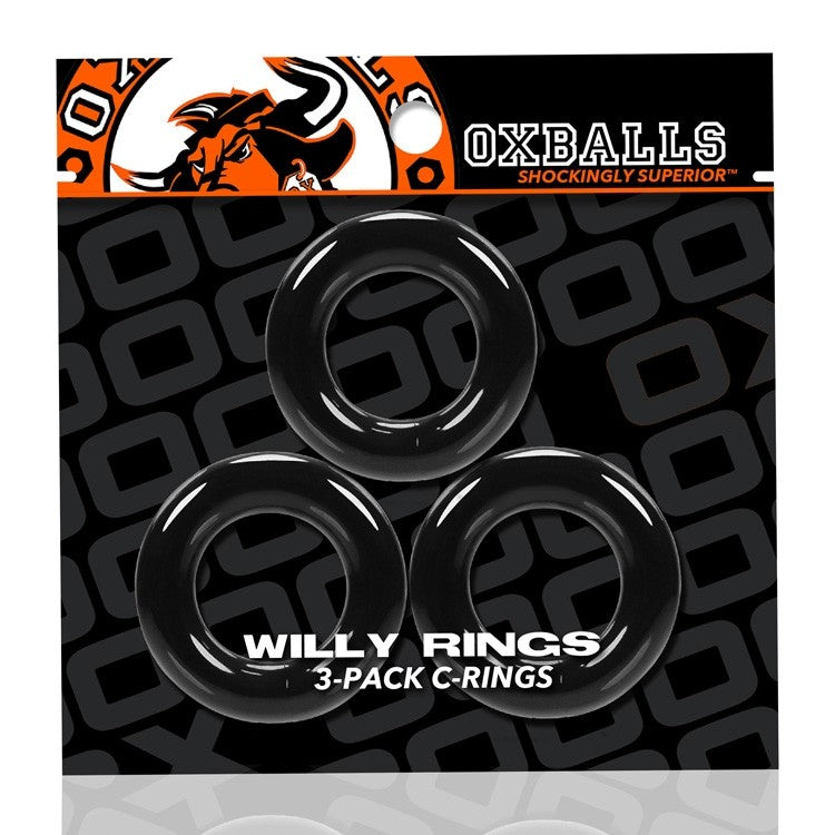 WILLY RINGS，3个装阴茎环 - 黑色